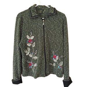 Y2K Jacket Women's Medium Zip Blazer‎ Embroidered Floral Cottagecore Fairy Boho